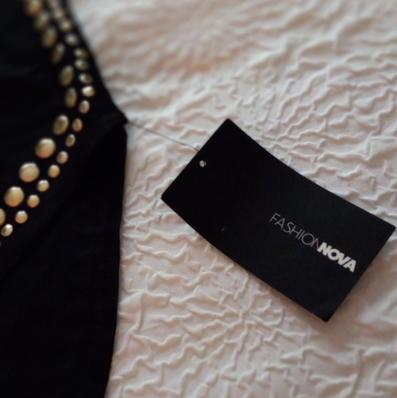 Fashion Nova spandex bodysuit. Black with gold studs. - Picture 7 of 13